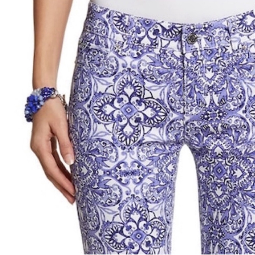 Blue & White Rare Damask Ankle Skinny Jeans Printed Denim - Picture 6 of 14
